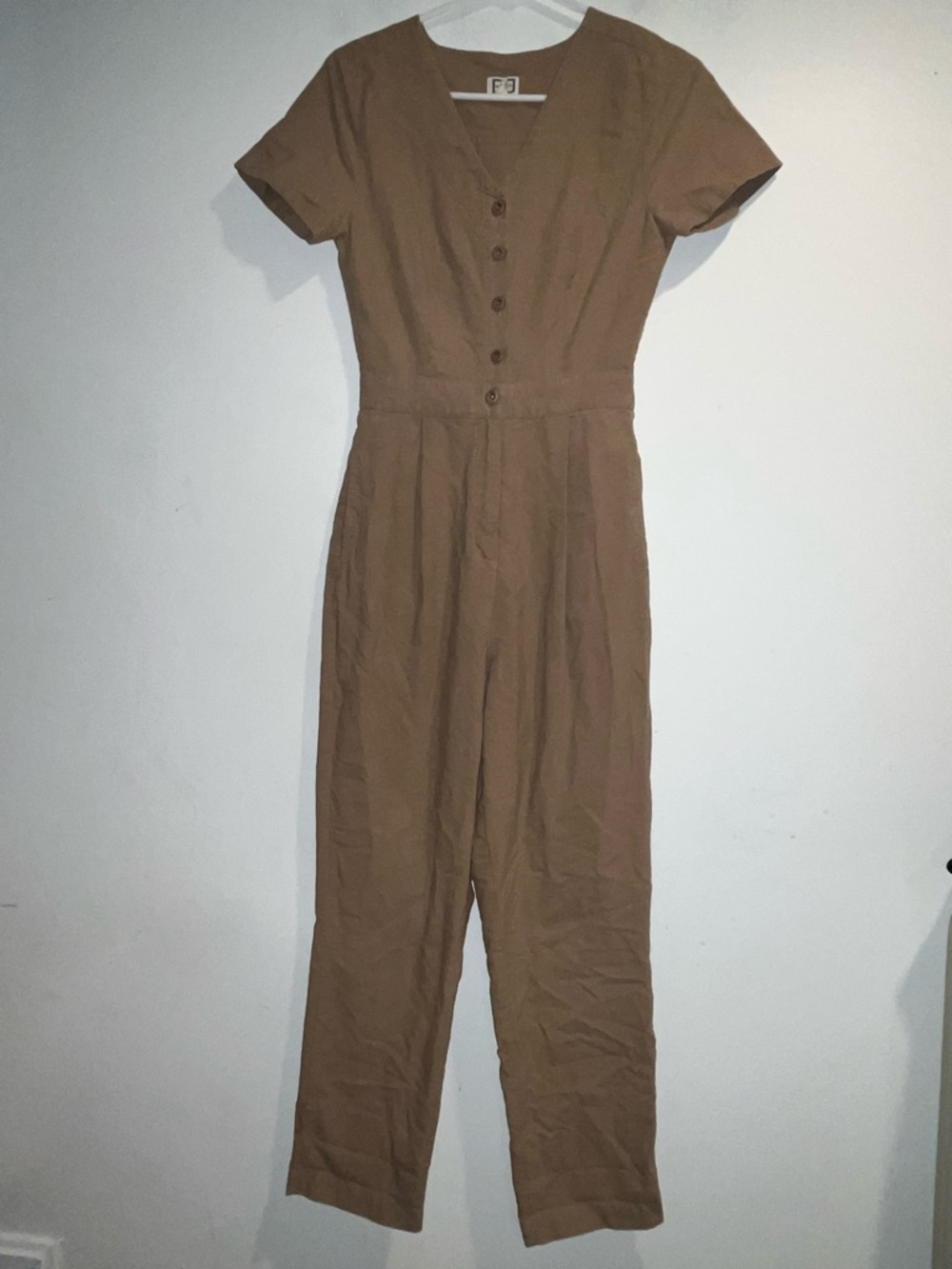 MO:VINT Tan v-neck jumpsuit